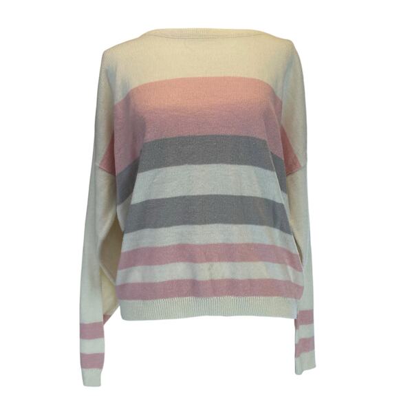 Vintage Cream Powder Pink Striped Kawaii Barbiecore Prep Knit Sweater Size XL - Picture 1 of 16